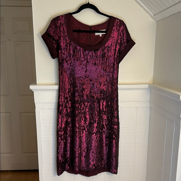 Badgley Mischka Burgundy Sequin Silk Mini Dress size Women’s Size 6 - Picture 1 of 10